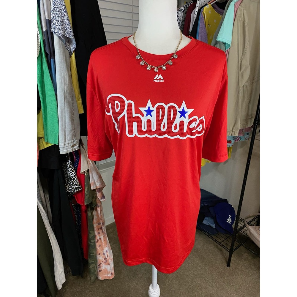 Majestic size L Unisex red Phillies short sleeve t-shirt 0716